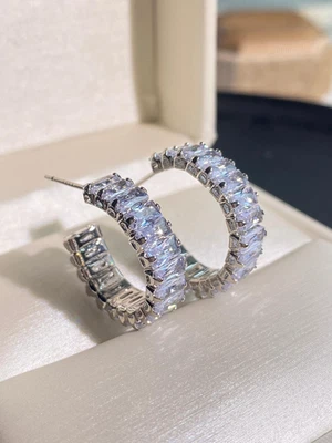 Luxury Cubic Zirconia Hoop Earrings Women Silver Plated Crystal Cuff Gift | UK - Image 1 of 4