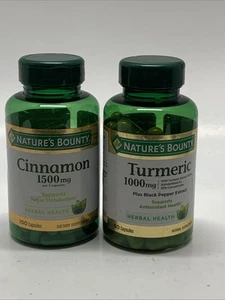 Nature's Bounty Cinnamon 1500 Mg 100 Caps Turmeric 1000 Mg 60 Caps Ex 2027 - Picture 1 of 3
