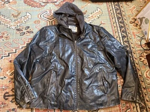 Levi's Faux Leather Hooded Jacket Coat Men's XXL Dark Brown Lined - Picture 1 of 9