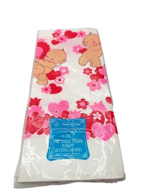 Vintage House of Paper One Table Cover Cupids Hearts Flowers Valentine's Day - Image 1 of 4