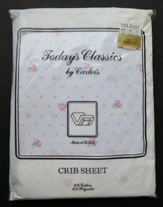 Vintage Today's Classics by Carter's Pink Rosebuds & Dots Fitted Crib Sheet NEW - Picture 1 of 4