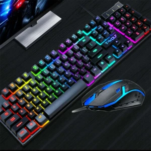 Computer Desktop Gaming Keyboard Game Mouse Mechanical Feel Led Light Backlit PC - Picture 1 of 76