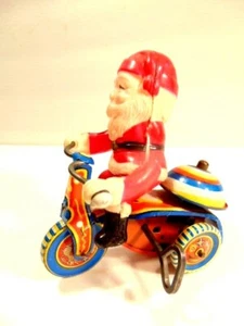 Vintage toy celluloid Santa on key wind motorcycle; made by Suzuki, Japan - Picture 1 of 12