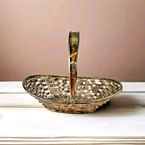 Vintage Silber Teller Metall Gewebt Korb Beweglicher Griff Oval 9,5" mal 7" Brot - Bild 1 von 18
