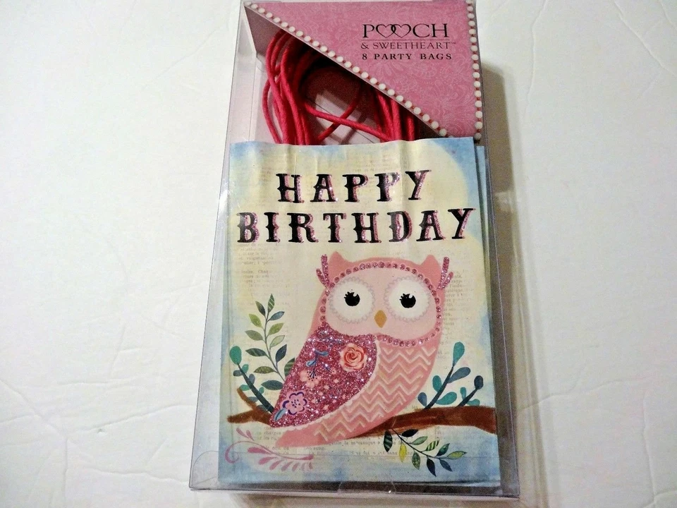 Pooch & Sweetheart Happy Birthday 8 Glitter Owl Party Bags - Image 1 of 1