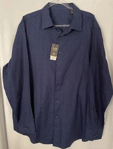 Tasso Elba Shirt Mens XXL Blue Combo Floral Cotton Stretch Button Front L/S New - Picture 1 of 10