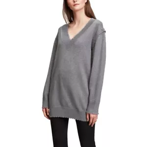 T By Alexander Wang Gray Distressed Sweater XS V Neck - Picture 1 of 9