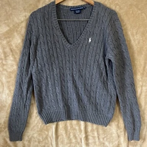 ralph lauren sport woman’s xl 100% Cotton v-neck sweater pullover gray - Picture 1 of 5