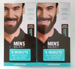 2 Packs Men’s Select Mustache & Beard Hair Dark Brown Brush-In Color Gel 5 Min - Picture 1 of 3