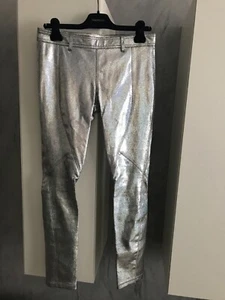 FAITH CONNEXION PANTALONI LEGGINS tg. 38 fr./42 italiana IN PELLE METAL ARGENTO - Picture 1 of 16