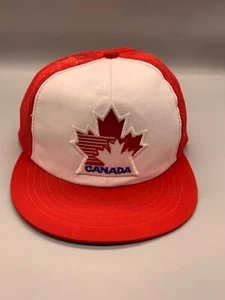 VINTAGE Trucker Hat Cap Snapback Red White Ted Fletcher Sports Canada Maple Leaf - Picture 1 of 12