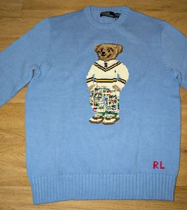 Polo Ralph Lauren Men’s Navy Blue Polo Bear Cotton Jumper Size Medium - Picture 1 of 9