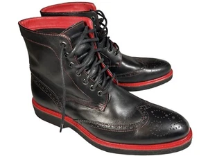 PAUL FREDRICK Brogue Ankle Chelsea Boot Men SIZE 8 Black Leather Lace Up Wingtip - Picture 1 of 9