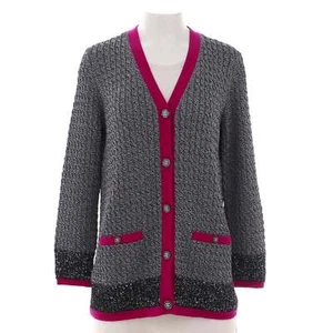 Chanel Women's Metallic Checked Colorblock V-Neck Cardigan Viscose Blend - Picture 1 of 4