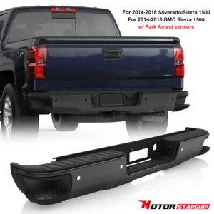 Black Rear Bumper for 2014-18 Chevrolet Silverado GMC Sierra 1500 w/ Sensor Hole - Picture 1 of 11