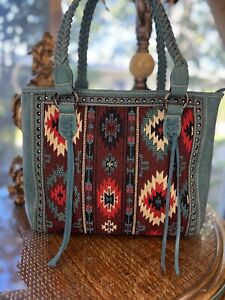 New Montana West Aztec Tapestry  Turquoise, Suede Concealed Shoulder Tote Bag