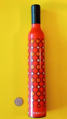 Botella de vino de metal Vinrella (@ 12" de altura) paraguas naranja rojizo tamaño completo Foto 1 de 4