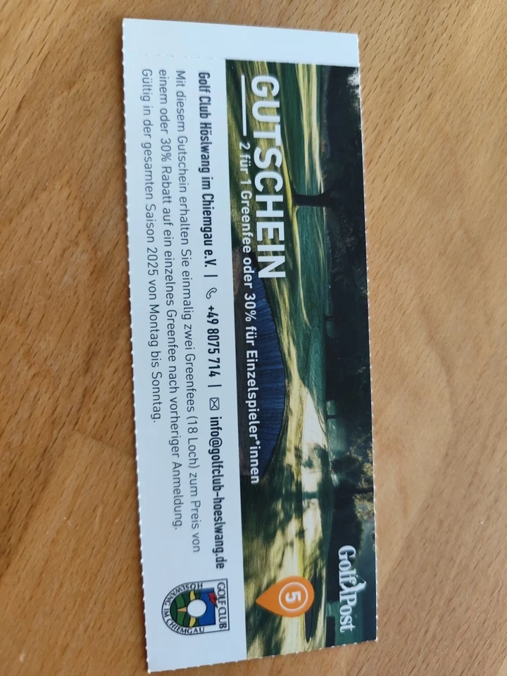2 für 1 Greenfee-Gutschein Golf Club Höslwang / Golf Post Kalender 2025  Mo-So  - Bild 1 von 1