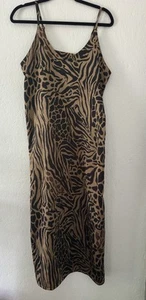 Lolita Maxikleid Animal-Print hellbraun schwarz Slipper romantisch lässig Hochzeit Gr. M - Bild 1 von 12