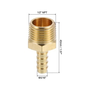 6PACK Brass Hose Barb Fittings 5/16in Barbx1/2in NPT Male Barb Pipe Fitting / - Picture 1 of 6
