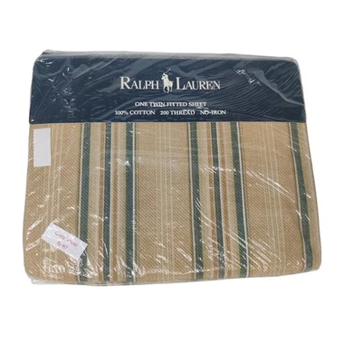 1994 VTG Ralph Lauren Merri Stripe Twin Fitted Sheet Cotton 200 Thread No Iron - Image 1 of 4