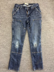 Carhartt Straight Jeans Women's 6R Blue Denim Slim Carpenter Double Knee Stretch - Picture 1 of 8