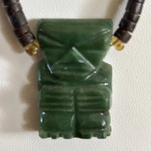 Vintage 40er Jahre geschnitzte Jade Maya Figur Halskette - Bild 1 von 11