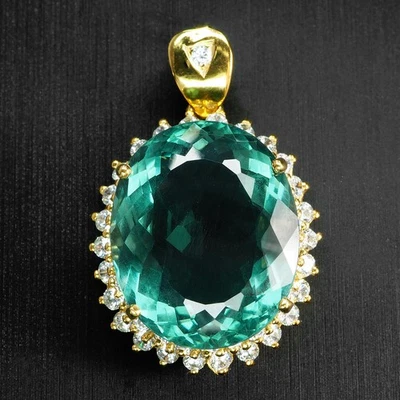 Dazzling Teal Green Tourmaline 22.50Ct 925 Sterling Silver 24K Gold Earrings - Image 1 of 4