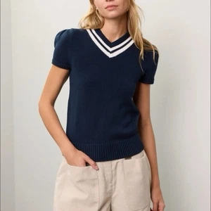 Neu mit Etikett Damen Kurzarm Baumwolle Cricket Pullover Polo Ralph Lauren Größe S DUNKELBLAU - Bild 1 von 7