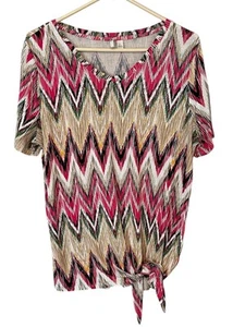 CATO Tunic Womens Size L Multicolor Pattern Pullover Tie Hem Short Sleeve Aztec - Picture 1 of 6