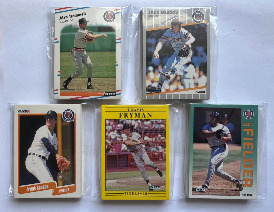 Detroit Tigers 1988-92 Fleer Base Team Sets (Lote de 5 juegos con HOFers Trammell, Morris) Foto 1 de 1
