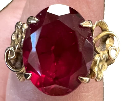 Anillo oro amarillo 18k rojo rubí talla 5 vintage impresionante Foto 1 de 4