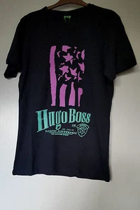 HUGO BOSS T-SHIRT HOMME TAILLE XL OU 54/56 NOIR AVEC IMPRIME 100% COTON - Picture 1 of 7