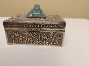 Chinese antique stone mounted polish silver lidded box - Picture 1 of 7