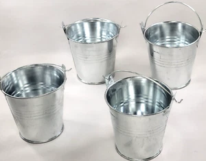 4 PK MINI TIN BUCKET Tin Pail with Handle 3 Inch Bucket METAL Craft TIN Bucket - Picture 1 of 4