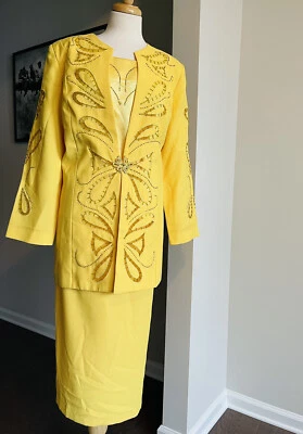 COUTURE FEMME NEW YORK Women 3PC Stunning Yellow Skirt Suit Size 12 - Image 1 of 4