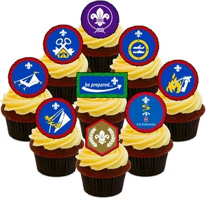 Scouts Badges Pack of 36 Edible Cup Cake Toppers, Fairy Bun Decorations Scouting - Picture 1 of 6