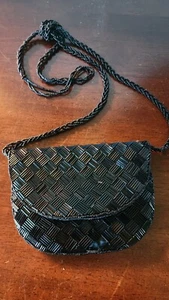 Vintage Evening Bag Clutch Black Elegant Beaded Hand Shoulder Strap - Picture 1 of 10