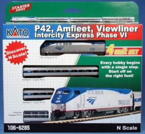 N Kato Amtrak 4 Car Sets 106-6285(P-42) , 106-9001(SC-44), 10-1788( ALC-42) - Picture 1 of 3