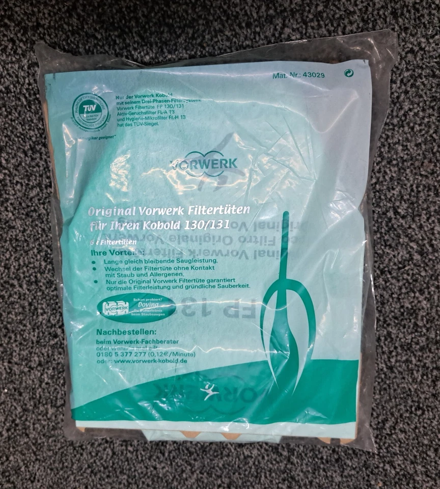 VORWERK FOLLETTO ORIGINAL Vorwerk Kobold 130 / 131 Filtertüten / Rechnung