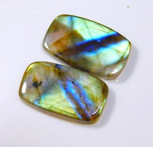 22 Ct Natural Labradorite Pair Radiant Cabochon Earring Making Gemstone DG=342 - Picture 1 of 4