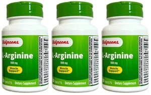 WALGREENS L-Arginine 1000mg MUSCLE SUPPORT, 50 Tablets-Pack of 3=150 Tablets - Picture 1 of 1
