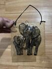 Elephant Safari Yellow Glass Tile Wall Hangings Parent and Child  Leather Cord