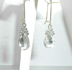 New  Beautiful White Pear Rhinestone Drop Gold-tone Dangle Earrings  1.75" Long - Picture 1 of 3