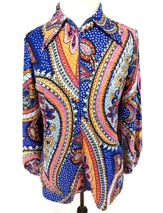 Vtg 70s MARDI MODES Blouse Paisley Floral Colorful Psychedelic Women's S/M EUC * - Picture 1 of 9