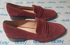 27 EDIT Caroline Loafers Size 6.5 Suede Maroon Burgundy Red Leather Women Shoes - Picture 1 of 5