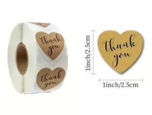 500 pcs Sticker Seals Roll Kraft Paper Thank You Heart Shaped Self Adhesive NEW - Picture 1 of 2