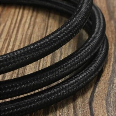 ELECTRICALSONE Vintage Black Round Braided Fabric Flex 3 Core Electrical Cable Lamp Lighting