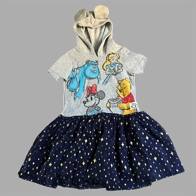Disney 100 Grey Sweater Dress Girls Size Medium Grey Short Sleeve Hooded Tutu - Image 1 of 4