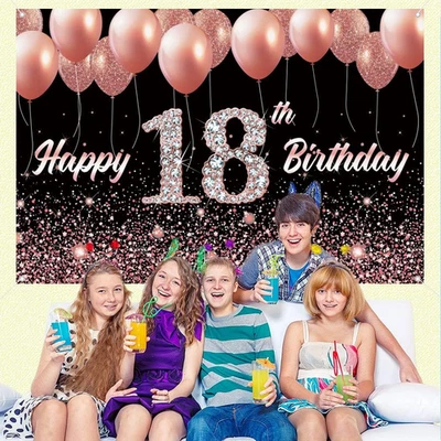 Happy 18Th Birthday Decorations for Girl, Happy 18 Years Old Backdrop Banner ... - Image 1 of 4